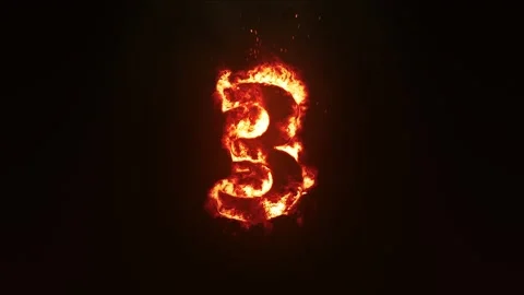Burning Number 3. Fire Number Stock Footage 253553781