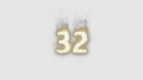 Burning Number 32. Fire Number. Alpha Channel. Transparent Background Stock Footage 248344852