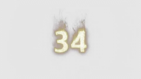 Burning Number 34. Fire Number. Alpha Channel. Transparent Background Stock Footage 248344872