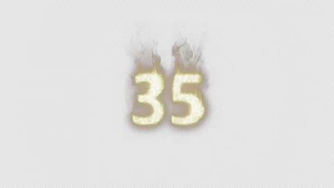 Burning Number 35. Fire Number. Alpha Channel. Transparent Background Stock Footage 248344870