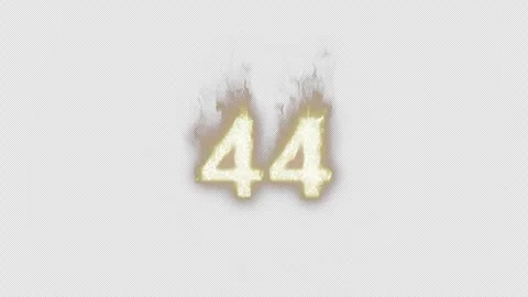 Burning Number 44. Fire Number. Alpha Channel. Transparent Background Stock Footage 248352685