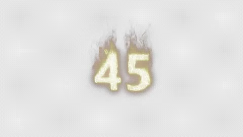 Burning Number 45. Fire Number. Alpha Channel. Transparent Background Stock Footage 248353605