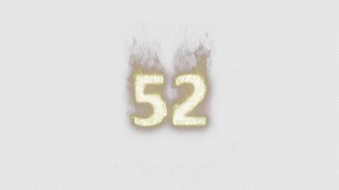 Burning Number 52. Fire Number. Alpha Channel. Transparent Background Stock Footage 248355849
