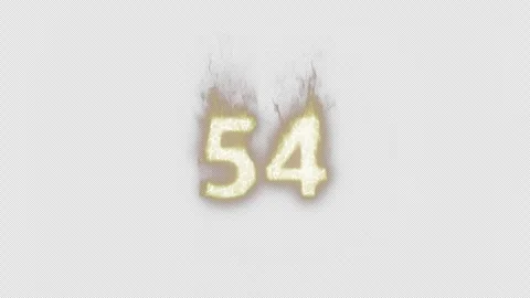 Burning Number 54. Fire Number. Alpha Channel. Transparent Background Stock Footage 248355847