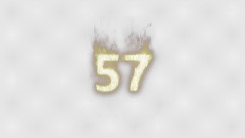 Burning Number 57. Fire Number. Alpha Channel. Transparent Background Stock Footage 248356934