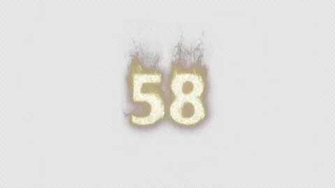 Burning Number 58. Fire Number. Alpha Channel. Transparent Background Stock Footage 248356941
