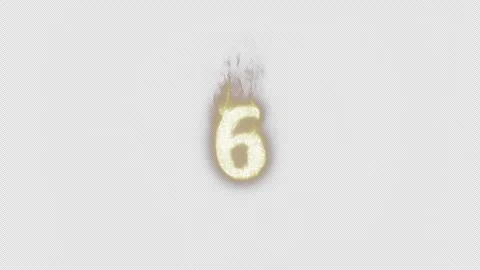 Burning Number 6. Fire Number. Alpha Channel. Transparent Background Stock Footage 248340623