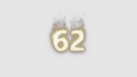 Burning Number 62. Fire Number. Alpha Channel. Transparent Background Stock Footage 248375301
