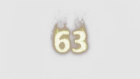 Burning Number 63. Fire Number. Alpha Channel. Transparent Background Stock Footage 248375329