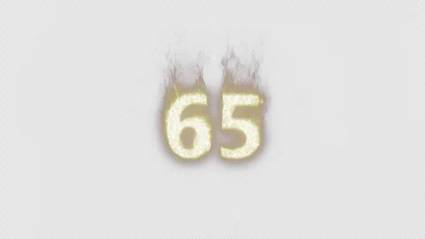 Burning Number 65. Fire Number. Alpha Channel. Transparent Background Stock Footage 248375272