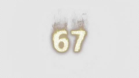 Burning Number 67. Fire Number. Alpha Channel. Transparent Background Stock Footage 248376464