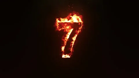 Burning Number 7. Fire Number Stock Footage 253553836