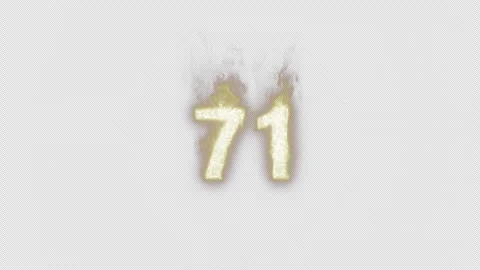 Burning Number 71. Fire Number. Alpha Channel. Transparent Background Stock Footage 248377190