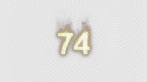 Burning Number 74. Fire Number. Alpha Channel. Transparent Background Stock Footage 248377182