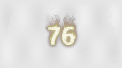 Burning Number 76. Fire Number. Alpha Channel. Transparent Background Stock Footage 248378769