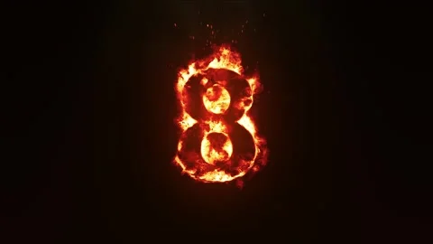 Burning Number 8. Fire Number Stock Footage 253553838