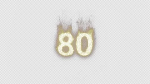 Burning Number 80. Fire Number. Alpha Channel. Transparent Background Stock Footage 248378795