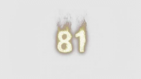 Burning Number 81. Fire Number. Alpha Channel. Transparent Background Stock Footage 248379711