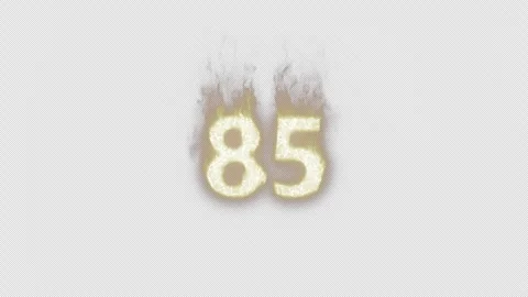 Burning Number 85. Fire Number. Alpha Channel. Transparent Background Stock Footage 248379821