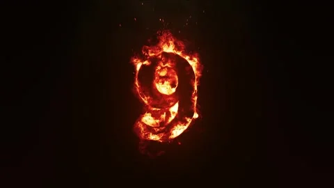 Burning Number 9. Fire Number Stock Footage 253553854