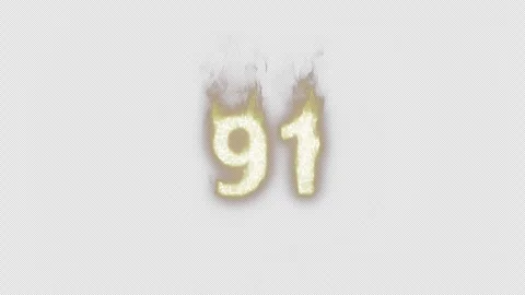 Burning Number 91. Fire Number. Alpha Channel. Transparent Background Video stock 248382492