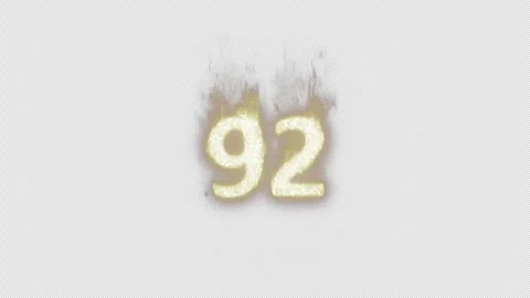 Burning Number 92. Fire Number. Alpha Channel. Transparent Background Stock Footage 248382386