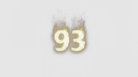 Burning Number 93. Fire Number. Alpha Channel. Transparent Background Stock Footage 248382891