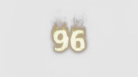 Burning Number 96. Fire Number. Alpha Channel. Transparent Background Stock Footage 248383020