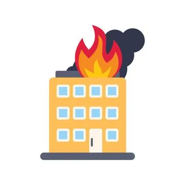 Burning office building with fire and smoke, illustration of a disaster Ilustración de archivo