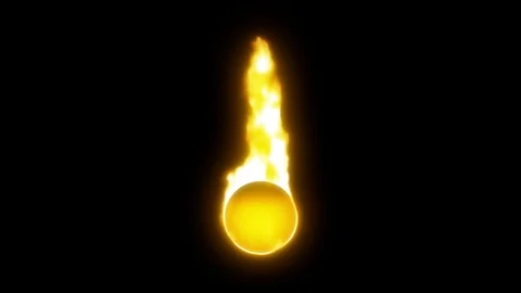 Burning orange sphere with shade and realistic fire colors on black background Stock Footage 115906765