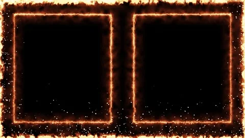 Burning orange split screen visual two black copy areas, fiery glowing outlines, Stock Footage 340555611