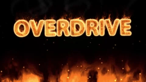 Burning Overdrive Text Animation with Ground Fire and Embers Stock Footage 344936152