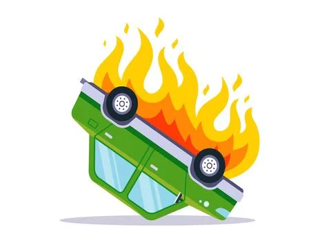 Burning overturned car. Stock Illustration