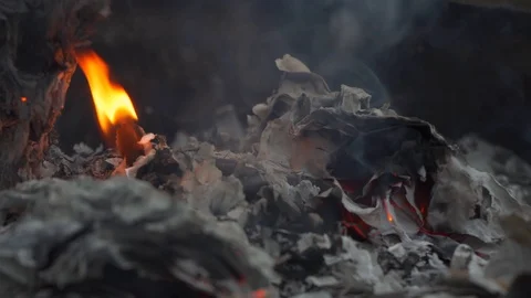 Burning paper, ash, fire Stock Footage 120701089