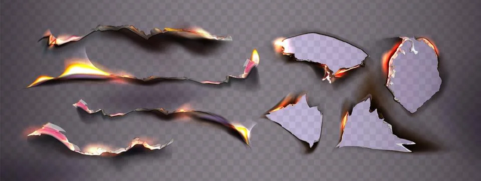 Burning paper flame frame set Stock Illustration