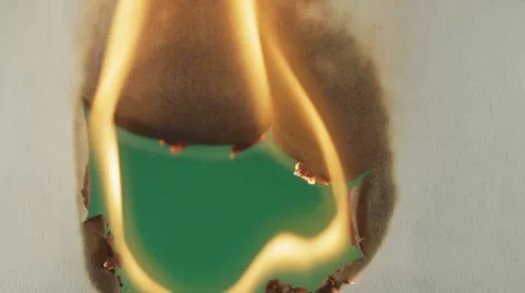 Burning paper. Greenscreen. Video stock 12426047