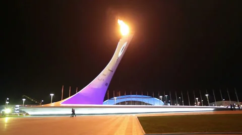 Burning Paralympic flame at the Olympic Park, the Olympic winter games 2014 Stock Footage 36257059