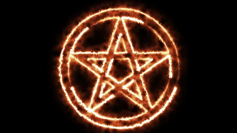 Burning Pentacle symbol in a circle Video stock 312757918