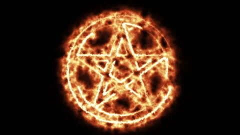 Burning Pentacle symbol in a circle Video stock 312757968