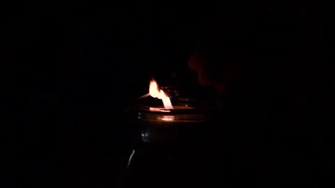 Burning pine needle resin in candle flame slow motion Stock Footage 229880130