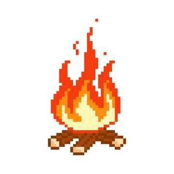 Burning pixel bonfire. Fire has flared up with warm atmosphere Stock Illustration