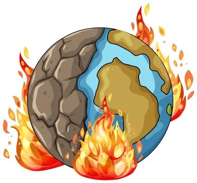 Burning Planet Earth Symbolizing Global Warming and Drought Stock Illustration