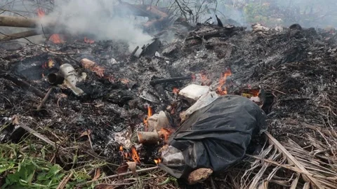Burning plastic garbage Stock Footage 134000119