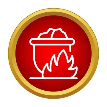 Burning pot with coal icon on a red background 스톡 일러스트