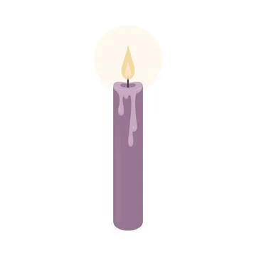 Burning purple candle vector illustration. Minimalist magic taper candle Stock Illustration