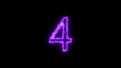 Burning purple number four glows with electric energy on black background, .. Stock Footage 345548056