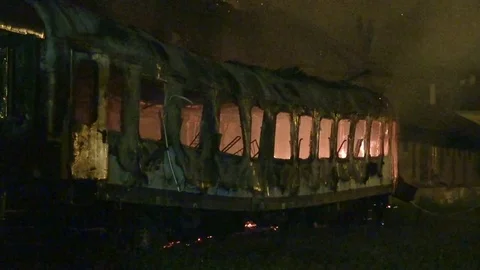 Burning railway wagon Видео 75638022