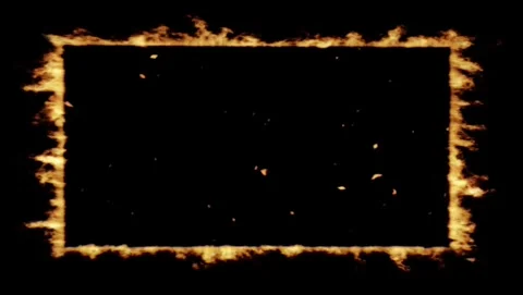 Burning rectangular fire frame loop with flying sparks on black background Stock Footage 345012559