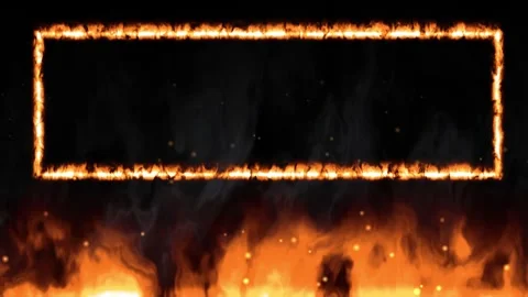 Burning Rectangular Frame with Ground Fire and Smoke on Black Background Stock Footage 341839069