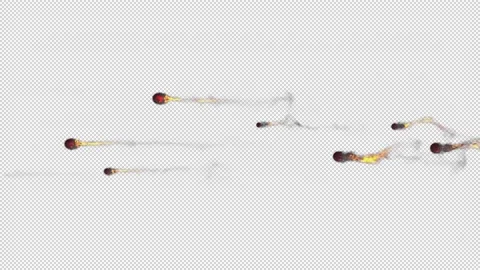 Burning red balls fly leaving a trail of fire Stock Footage 162316787
